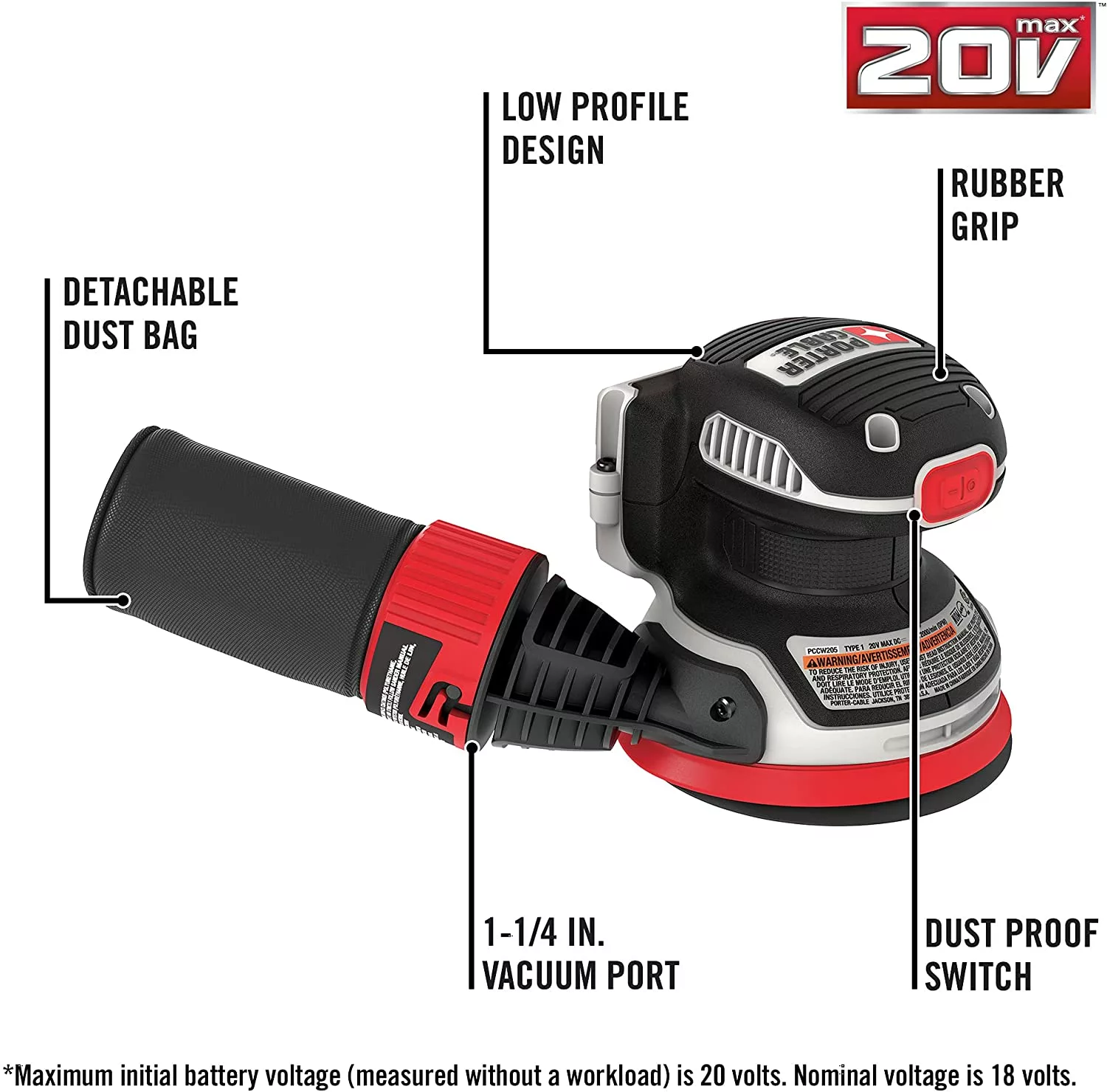 Porter-Cable 20V MAX Random Orbital Sander, Cordless, 5-Inch, Tool Only (PCCW205B) 2 Porter-Cable 20V MAX Random Orbital Sander, Cordless, 5-Inch, Tool Only (PCCW205B) - Image 2