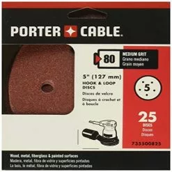 PORTER-CABLE 735500825 5-Inch 80 Grit Five-Hole Hook & Loop Sanding Discs (25-Pack)